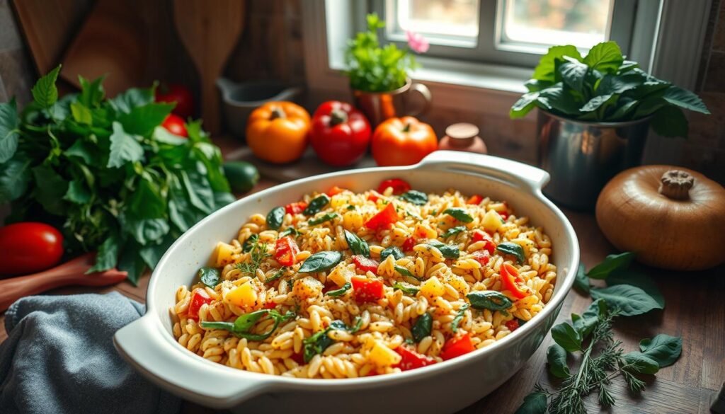 orzo dump and bake vegetarian recipe